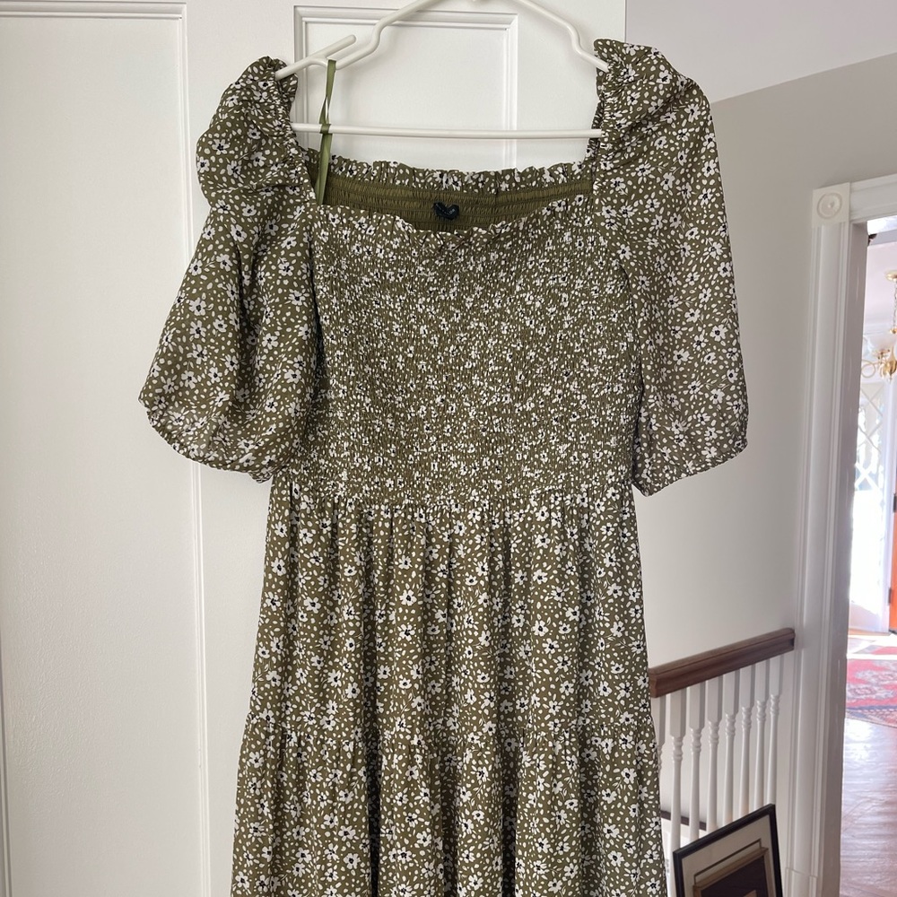 Floral smocked bodice maxi dress